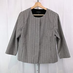 TALBOTS 12 Collarless Geometric Blazer Button Up 3/4 Sleeve Jacket Black White
